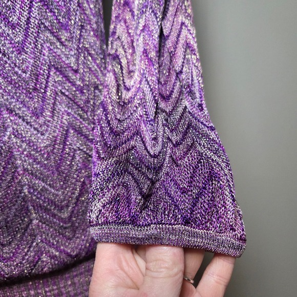 INC Purple Metallic Y2K Chevron Knit Top Womens Petite XS/S Shimmer Party - Picture 11 of 11